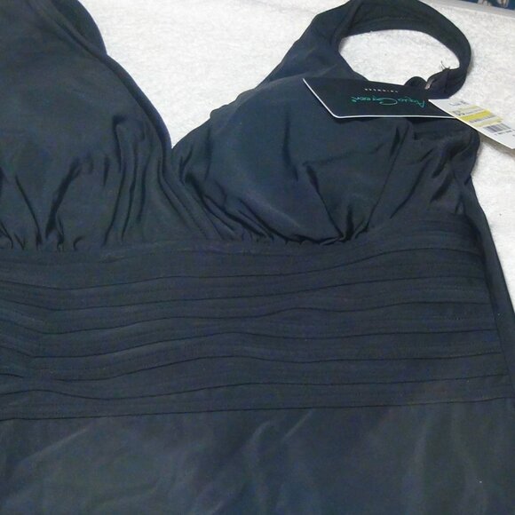 Aqua Women's One Piece Swimsuit Waist Detail Over the Shoulder Black S/M/L/XL - Picture 2 of 15